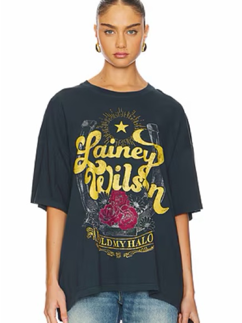 daydreamer lainey wilson hold my halo bell bottom country graphic oversized tee